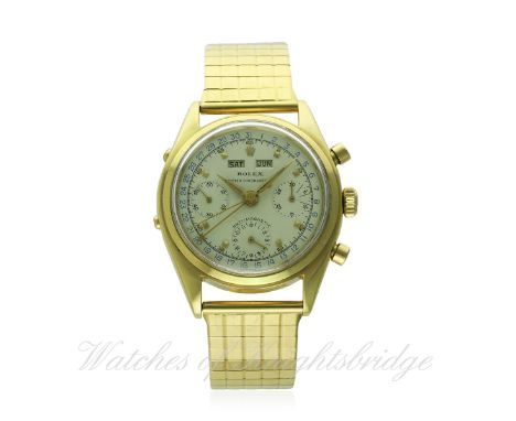 A FINE & RARE GENTLEMAN'S 18K SOLID GOLD ROLEX "JEAN-CLAUDE KILLY" OYSTER TRIPLE CALENDAR ANTI-MAGNETIC CHRONOGRAPH BRACELET 