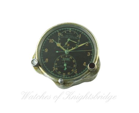 A RARE 8 DAY JAEGER CHRONOFLITE MILITARY AIRCRAFT COCKPIT CHRONOGRAPH CLOCK CIRCA 1930s
D: Black dial with applied luminous A