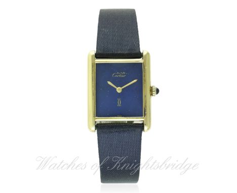 A LADIES SILVER GILT MUST DE CARTIER WRIST WATCH CIRCA 1990s D: Lapis lazuli effect dial with gilt hands. M: Manual wind move