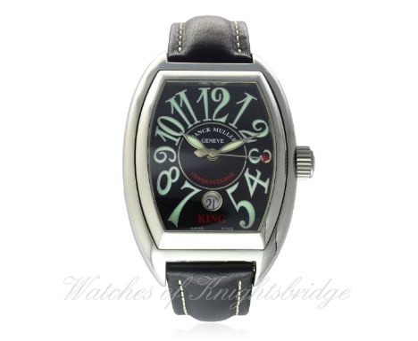 A GENTLEMAN'S STAINLESS STEEL FRANCK MULLER CONQUISTADOR KING WRIST WATCH DATED 2001, REF. 8001 WITH PAPERS D: Black dial wit