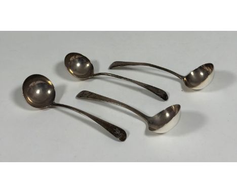 A set of three George III silver sauce ladles, George Smith (III) and William Fearn, London 1787 and 1790, Old English patter