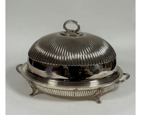 A handsome silver-plated venison dish and cover, probably Harrison Brothers &amp; Howson, Sheffield, the dish with reeded ban