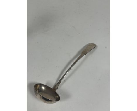 A George IV Scottish silver soup ladle, Marshall &amp; Sons and Colin Richardson, Edinburgh 1821, fiddle pattern, engraved wi