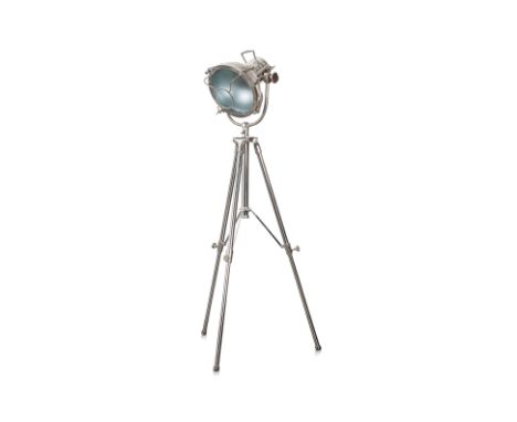 A LARGE INDUSTRIAL STYLE STUDIO FLOOR LAMP
Steel, on adjustable tripod base, rotating light with guard, tested as working
178