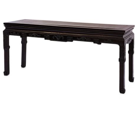 A LARGE CHINESE HARDWOOD ALTAR CONSOLE TABLE
Rectangular, both sides decorated with carved corbels and foliage, square legs w