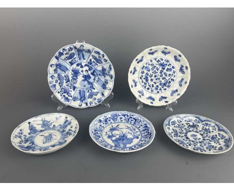 Five Chinese blue and white saucer dishes, Qing Dynasty Kangxi period (1662-1732); dia. 13cm-16.8cmProvenance: an East Anglia