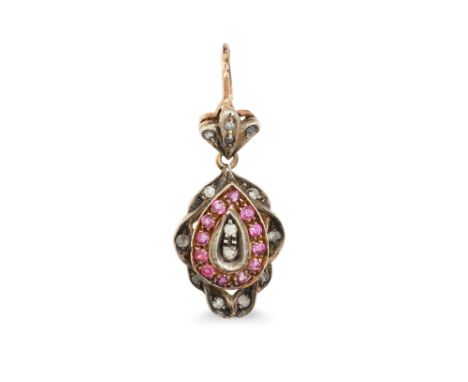 A VINTAGE DIAMOND AND RUBY PENDANT, mounted in gold, 3.3 g.