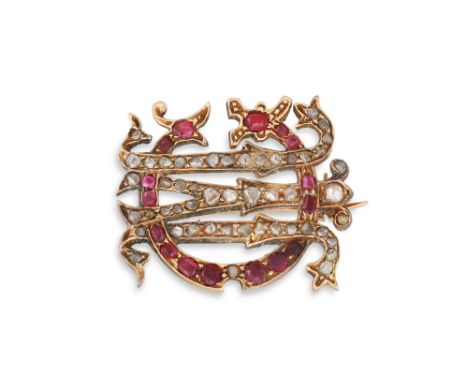 A VINTAGE GIOVANI MALATESTA DIAMOND AND RUBY BROOCH, 3.7 g.