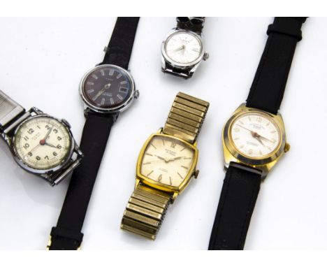 Five vintage ladies and gentlemens wristwatches, including a mid-sized Gisa, a gold plated Rytima De Luxe, a gilt Posor, a mi