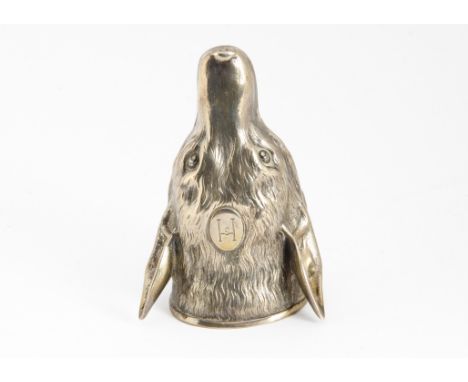 A good Edwardian silver stirrup cup from Charles Stuart & Harris, naturalistically modelled as the head of a fox, with initia