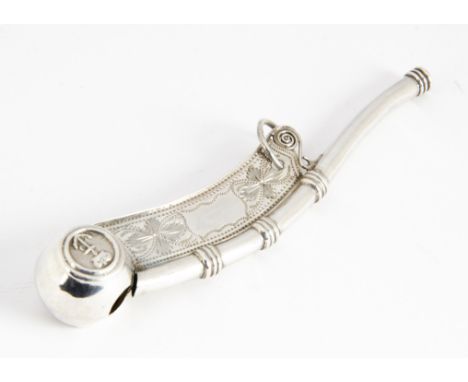 A Victorian silver boson~s whistle by Hilliard &amp; Thomason, 10cm