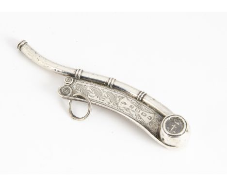 A Victorian silver boson~s whistle by Hilliard &amp; Thomason, 9.5cm