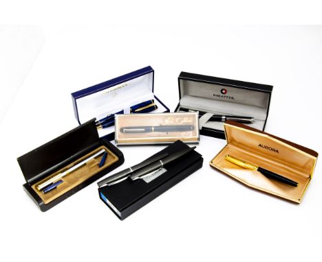 Eight boxed fountain and other pens, including a Watermans fountain pen and biro set, a Lamy set, a black Sheaffer fountain p