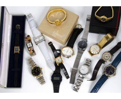 A small group of watches, including a gold plated Montine manual wind gents example, a vintage Roamer, a Gucci and other fash