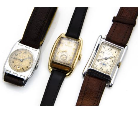 Three Art Deco and later gentlemens wristwatches, including a gold plated Bulova, 24mm wide case, appears to run, and two chr