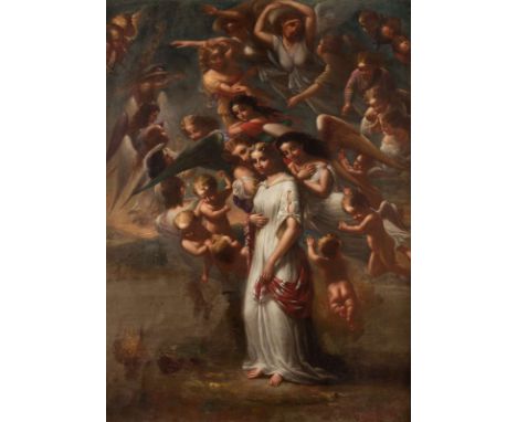 CEPHAS GIOVANNI THOMPSON (AMERICAN 1809-1888)Virgin Mary with Guardian Angels and Saint Innocents, oil on canvas109.8 x 80.2 