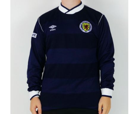 A Scottish Football Association home shirt 1985, by Umbro, for No. 4, Robert Aitken. Final score Scotland 1 - England 0. Robe