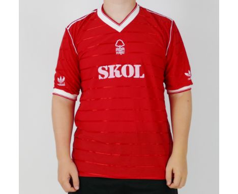 A Nottingham Forest 1985-86 home shirt bears No. 13 to the back with Skol logo.*SOLD WITH A LETTER OF CONFIRMATION STATING TH