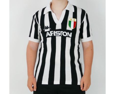 A Juventus Football Club, 1982-83 season home kit, bears No. 5 to the back for Sergio Brio who made 304 appearances for Juven