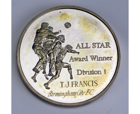 A Professional Footballers' Association All Star Award Winner silver medallion, Division One to T. J. Francis Birmingham City