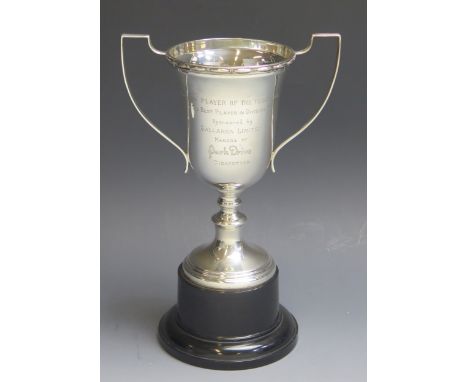 A silver twin-handled presentation cup, inscribed “Managers’ Player of The Year Award” for The Best Player in Division Two. S