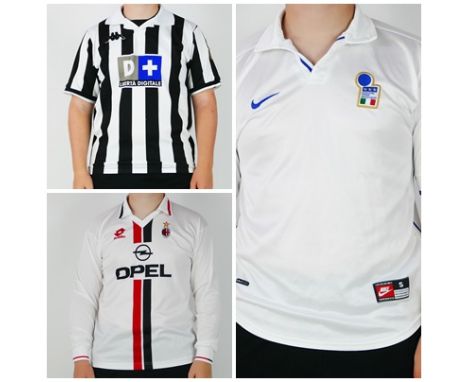 An Italy 1998 season away shirt, a Juventus 1998-99 home shirt and an A C Milan 1995-96 away shirt. (3).*SOLD WITH A LETTER O