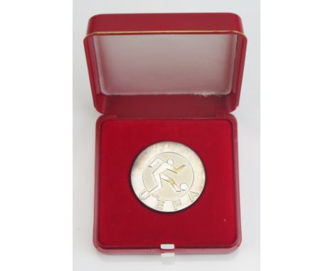 A 1980 UEFA European Super Cup runners up silver medal awarded to Trevor Francis. Obverse with footballer in relief and UEFA,