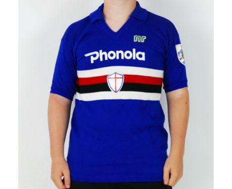 Sampdoria Football Club 1985-86 title winning season home shirt, bears the No. 9 for Trevor Francis, who appeared 104 times f