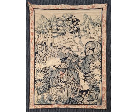 A French Louvieres tapestry, depicting dragons hunting in castle grounds, 190cm x 135cm