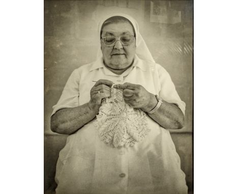 20th century Continental School, Lace making Nun, silver gelatin print photograph, unknown initials in pencil to verso, H.49c