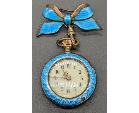 An early 20th century blue guilloche enamel pocket watch, D.3cm
