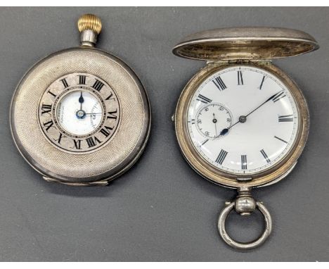 A J.W.Benson half hunter silver pocket watch, engine turned outer case, the dial marked J.W.Benson London, sunken subsidiary 