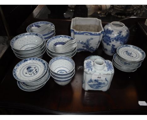 A CHINESE EXPORT BLUE AND WHITE TEA CADDY and similar blue and white Oriental ceramics