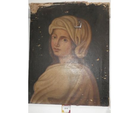 A NAIVE 19TH CENTURY OIL ON CANVAS copy of the Reni 'Cenci' portrait