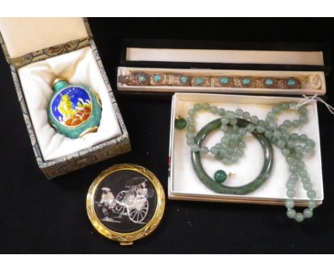 A QUANTITY OF ASSORTED ITEMS including a Chinese enamel snuff box and other similar items