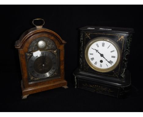 A VICTORIAN SLATE-CASED MANTEL CLOCK and an 'Elliott' burr walnut cased mantel clock (2)