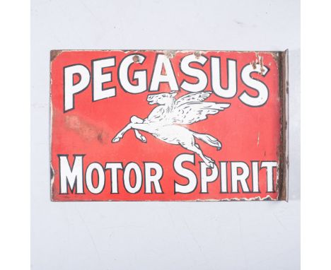  A rare duel-brand enamel sign with patina, side-mounted and measuring 62 by 40cm  