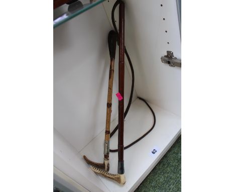 2 Swaine &amp; Adeney Riding crops one with Silver collar and another with Silver plated collar marked S Glossop 