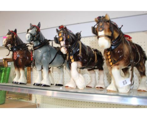 English Melba Ware Shire Horses With Harnesses 