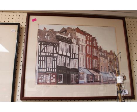 Framed and mounted print of Kings Parade Cambridge by Valerie Wain. 39 x 29cm 