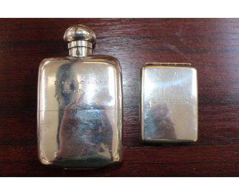 Late Victorian Silver Hip flask with removable base London 1900 and Silver Match book case 166g total weight 