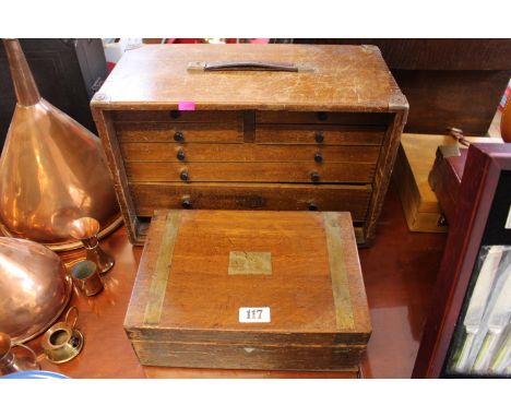 Oak Cased M &amp; W tool chest and a Victorian Walnut brass bound box 