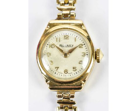ROTARY; a circa 1955 lady's 9ct yellow gold wristwatch, length 14cm, approx 12g.