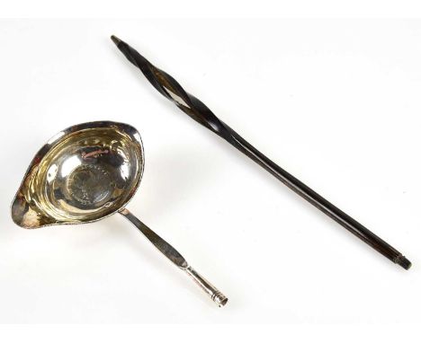 A George III coin set toddy ladle with whalebone handle (detached), overall length 39cm, approx. 1ozt.