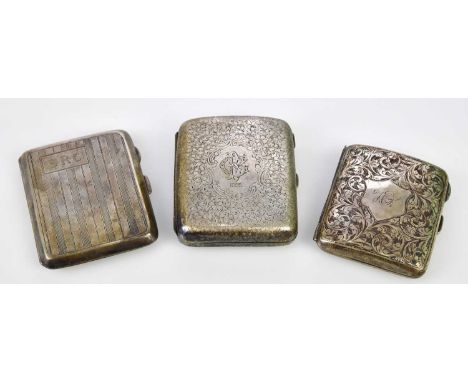 FREDERICK FIELD; a George V hallmarked silver cigarette case with engine turned linear decoration and engraved initials 'SRC'