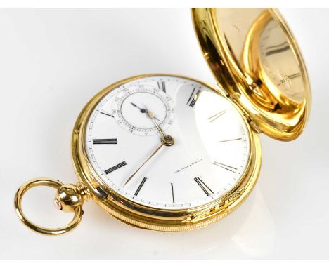 BENNETT OF CHEAPSIDE, LONDON; an 18ct yellow gold key wind full hunter pocket, the outer case engraved with family crest and 