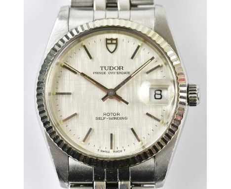 TUDOR; a Prince Oysterdate Rotor self-winding gentleman's stainless steel wristwatch, the silvered dial set with batons and s