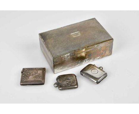 MAPPIN &amp; WEBB; a George V hallmarked silver cigarette box of rectangular form with cedarwood lined interior and engine tu