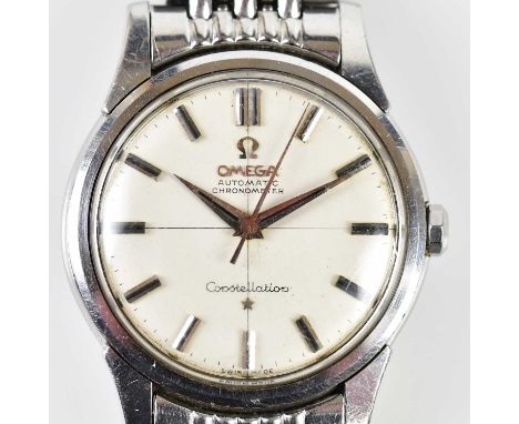 OMEGA; a gentleman's stainless steel automatic chronometer Constallation wristwatch, the silvered dial set with batons, diame
