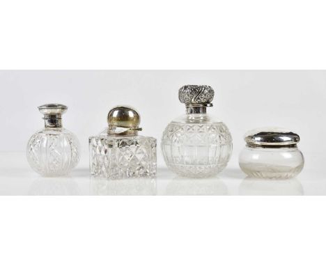 MAPPIN &amp; WEBB; a hallmarked silver inkwell, London 1901, two scent bottles, one Birmingham 1898, the other rubbed, also a